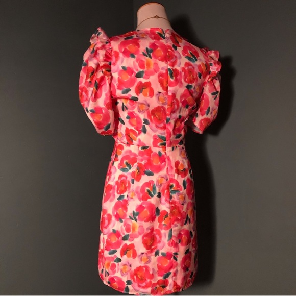 Adelyn Rea , Pauline Floral Puff Sleeve Minidress In Hot Coral, NWT - Picture 7 of 9